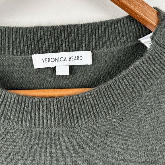 VERONICA BEARD Charcoal Green Cashmere Pullover Sweater Size Large Button Accent - Picture 6 of 11